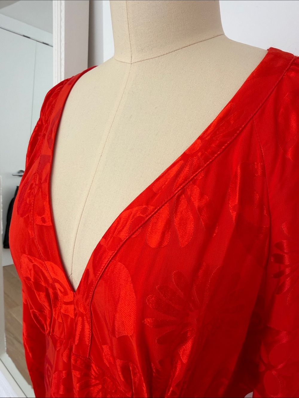 Anthropologie Red V-Neck Long Sleeve Maxi Dress - Picture 7 of 7